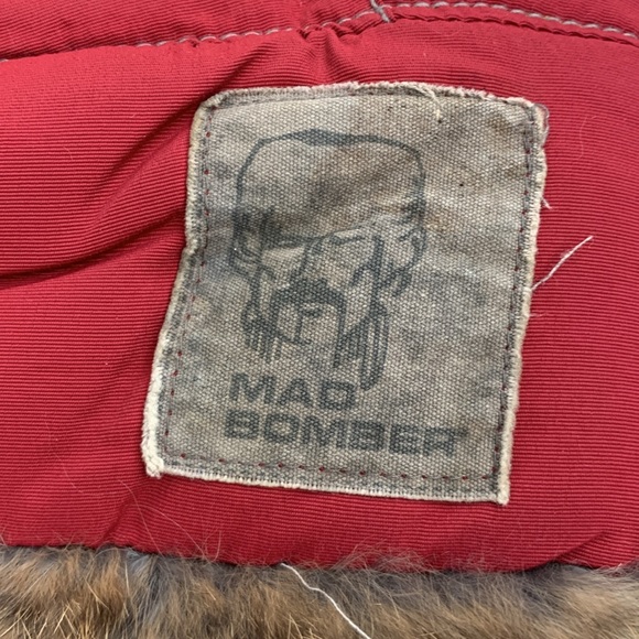 Mad Bomber Rabbit fur Nylon winter hat Red Brown Adjustable strap Linef Sz Small - Picture 9 of 12